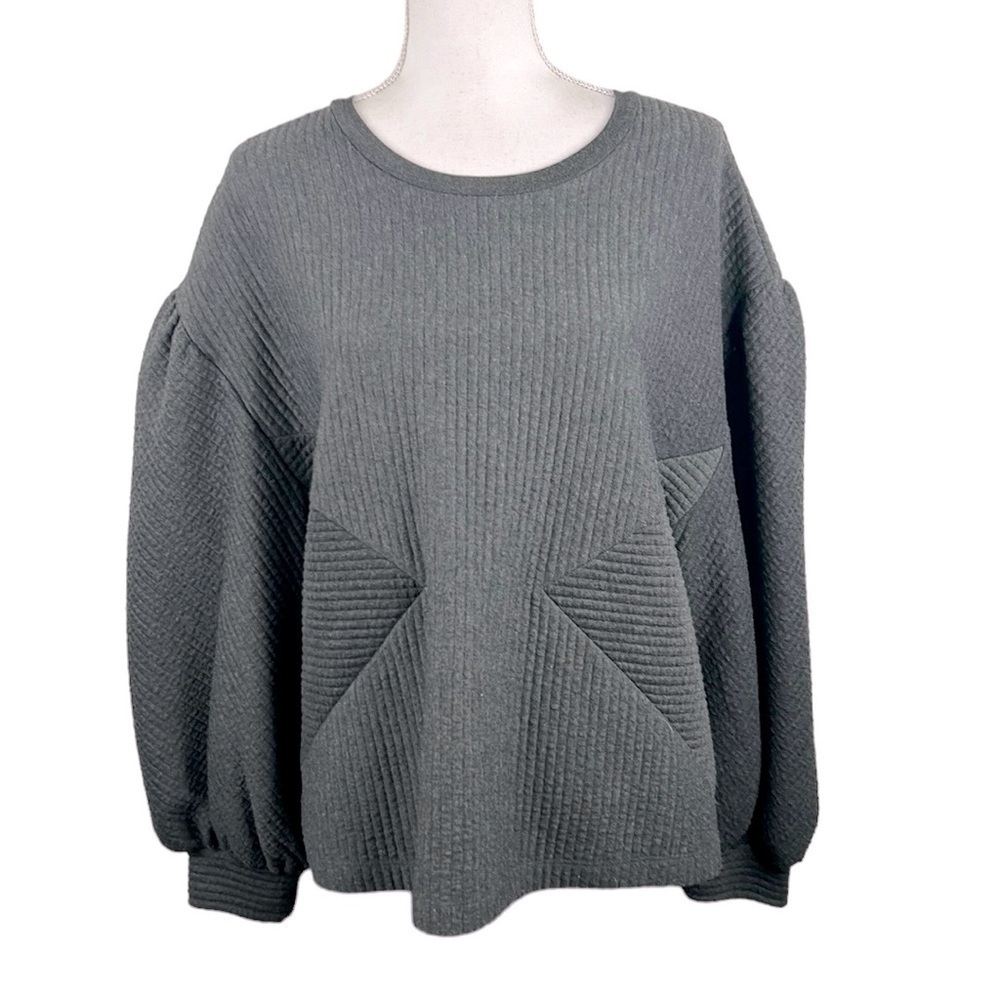 Express Charcoal Gray Quilted Crewneck Oversized Long Sleeve Sweater‎ Top Size M